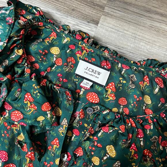 J. Crew Collection silk-twill ruffle-collar top in mushroom floral XS - Picture 5 of 8